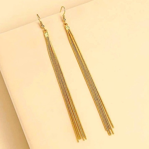 Gold Plated Tassel Drop Dangle Earrings - Picture 2 of 5
